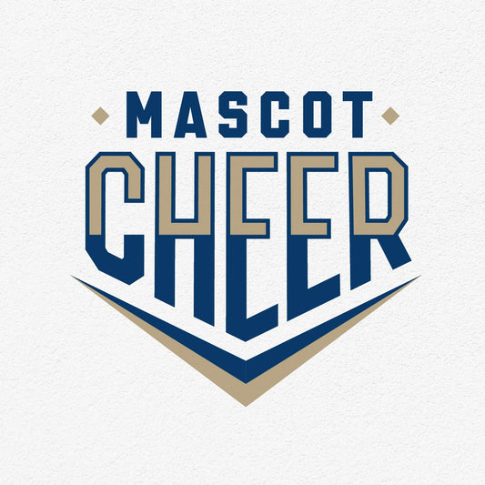 Masccot Cheer logo with elegant chevron design in blue and gold tones, suitable for cheerleading apparel and DIY projects.