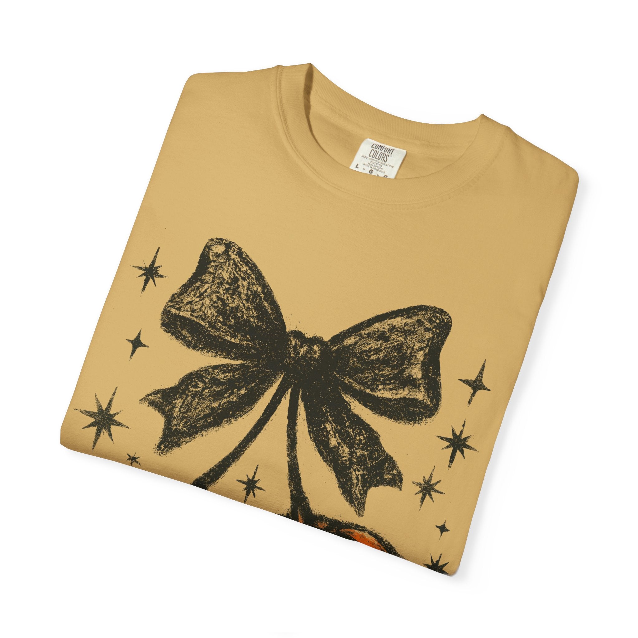 Cherries Pumpkin Comfort Colors® T-shirt, Halloween Jack O Lantern Gift, Fall Coquette Bow, Pumpkin Season Shirt, Cozy Autumn Tee
