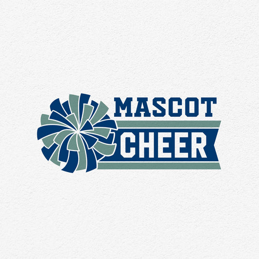 Customizable mascot cheerleading template featuring blue and green pom poms, ideal for adding team spirit with personalized text.