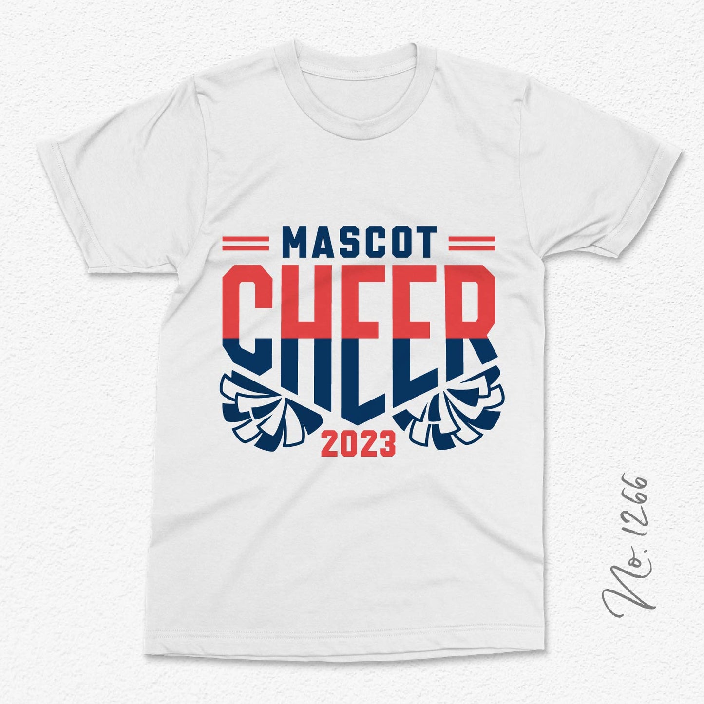 Custom cheerleading t-shirt design with pom poms and team year in red and blue, using Premium Cheerleading Pom Pom SVG template.