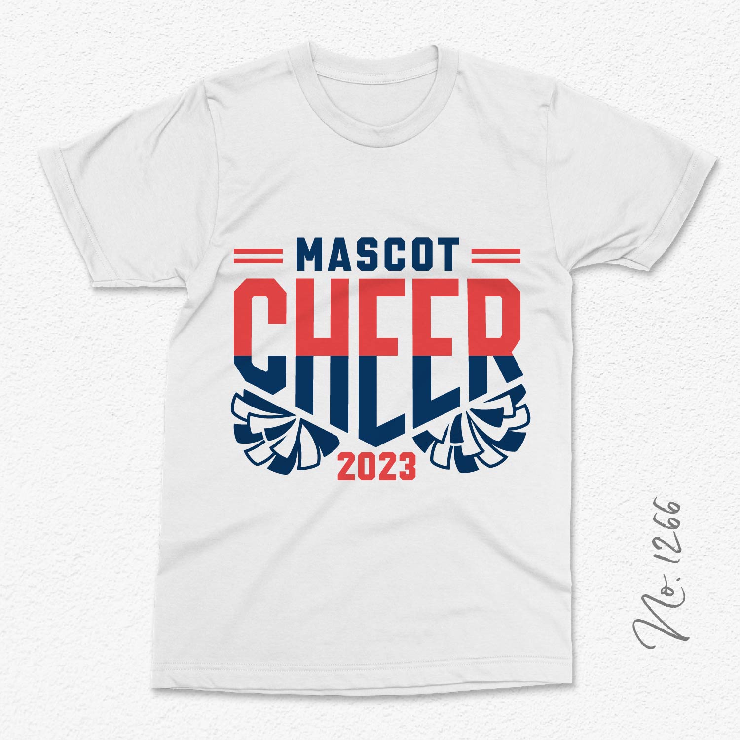 Custom cheerleading t-shirt design with pom poms and team year in red and blue, using Premium Cheerleading Pom Pom SVG template.