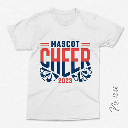 Custom cheerleading t-shirt design with pom poms and team year in red and blue, using Premium Cheerleading Pom Pom SVG template.