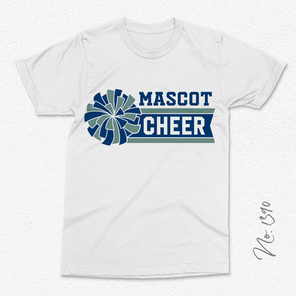 Customizable mascot cheerleading t-shirt template with pom poms design, perfect for adding team spirit with personalized text or logos.