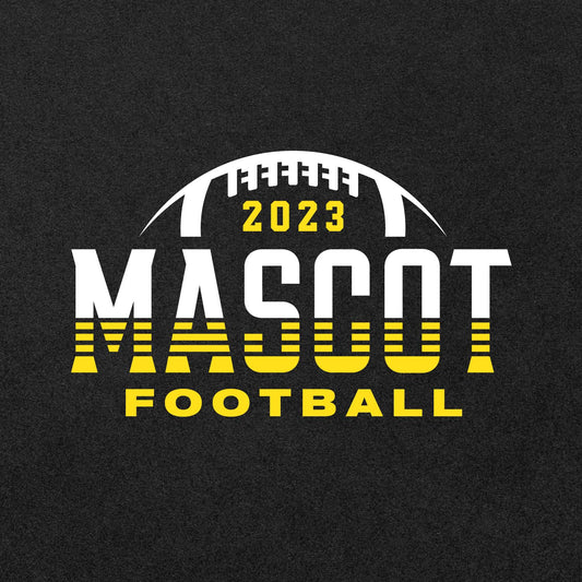 Custom football team logo template with 2023 text and mascot design in yellow and white bold font on a black background.