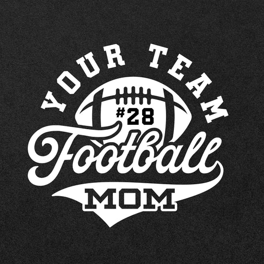 Customizable Football Team Mom Template SVG for t-shirts and bags, featuring team pride design with editable text and player number.