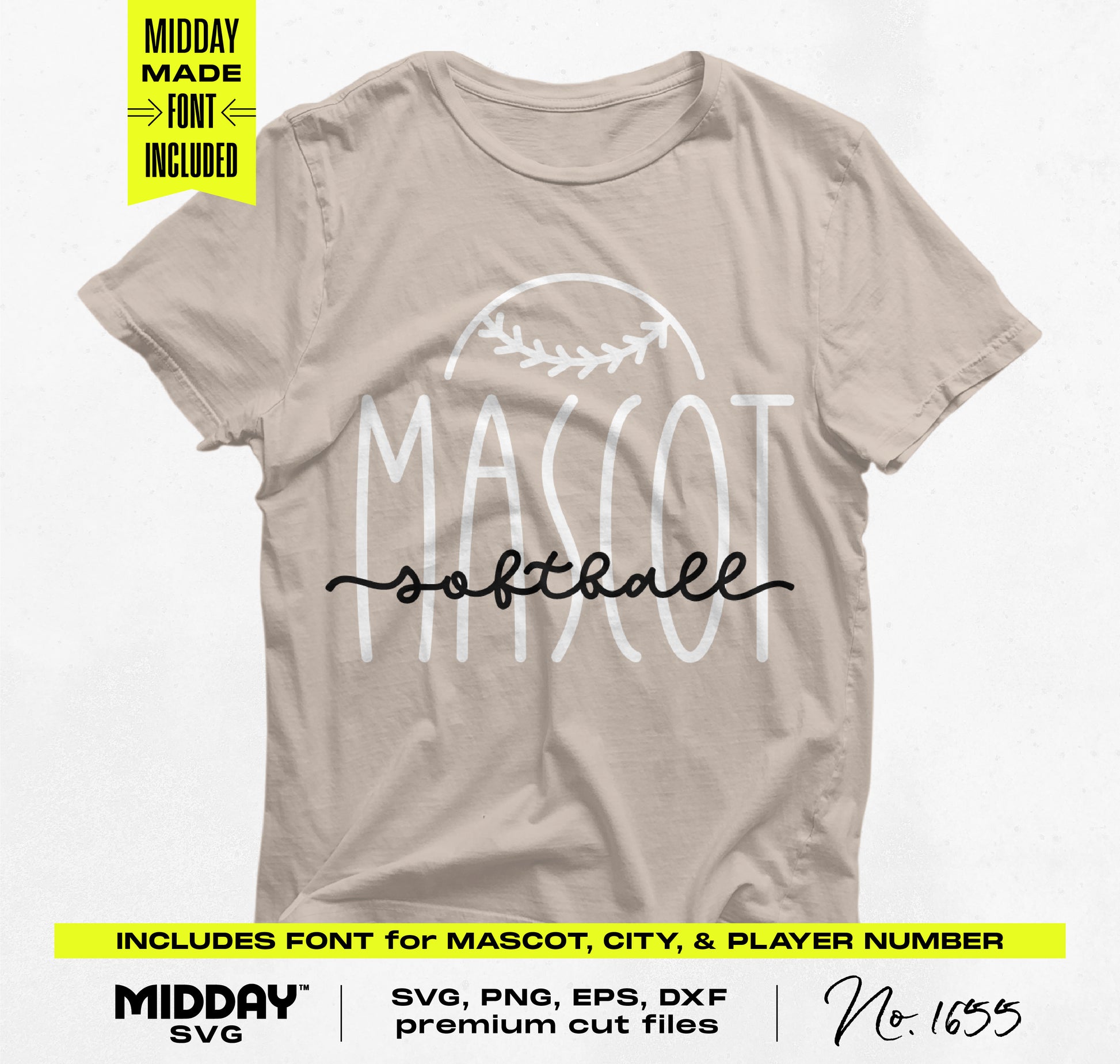 Tan t-shirt with 'Mascot Softball' design, part of Ultimate Softball SVG PNG Bundle Vol. 3, includes font for customizable projects.