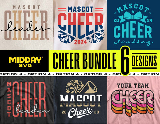 Cheer SVG PNG Bundle with 6 Designs for Team Spirit Gear, Cricut and Silhouette Cut Files