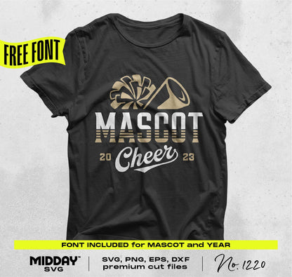 Cheerleading Mascot T-Shirt Design with Pom-Poms and Megaphone in SVG, PNG, EPS, DXF Formats