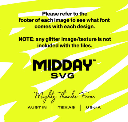 Informational graphic for Midday SVG with design notes and location details, including Austin, Texas, USA.