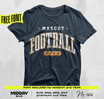 Football SVG PNG bundle V6 shirt design template featuring customizable mascot and year, perfect for team apparel.