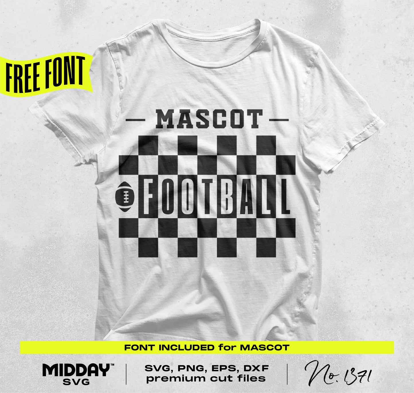 Football SVG PNG bundle V7 t-shirt with mascot design, perfect for team spirit apparel. Includes free font. Download crafting files.