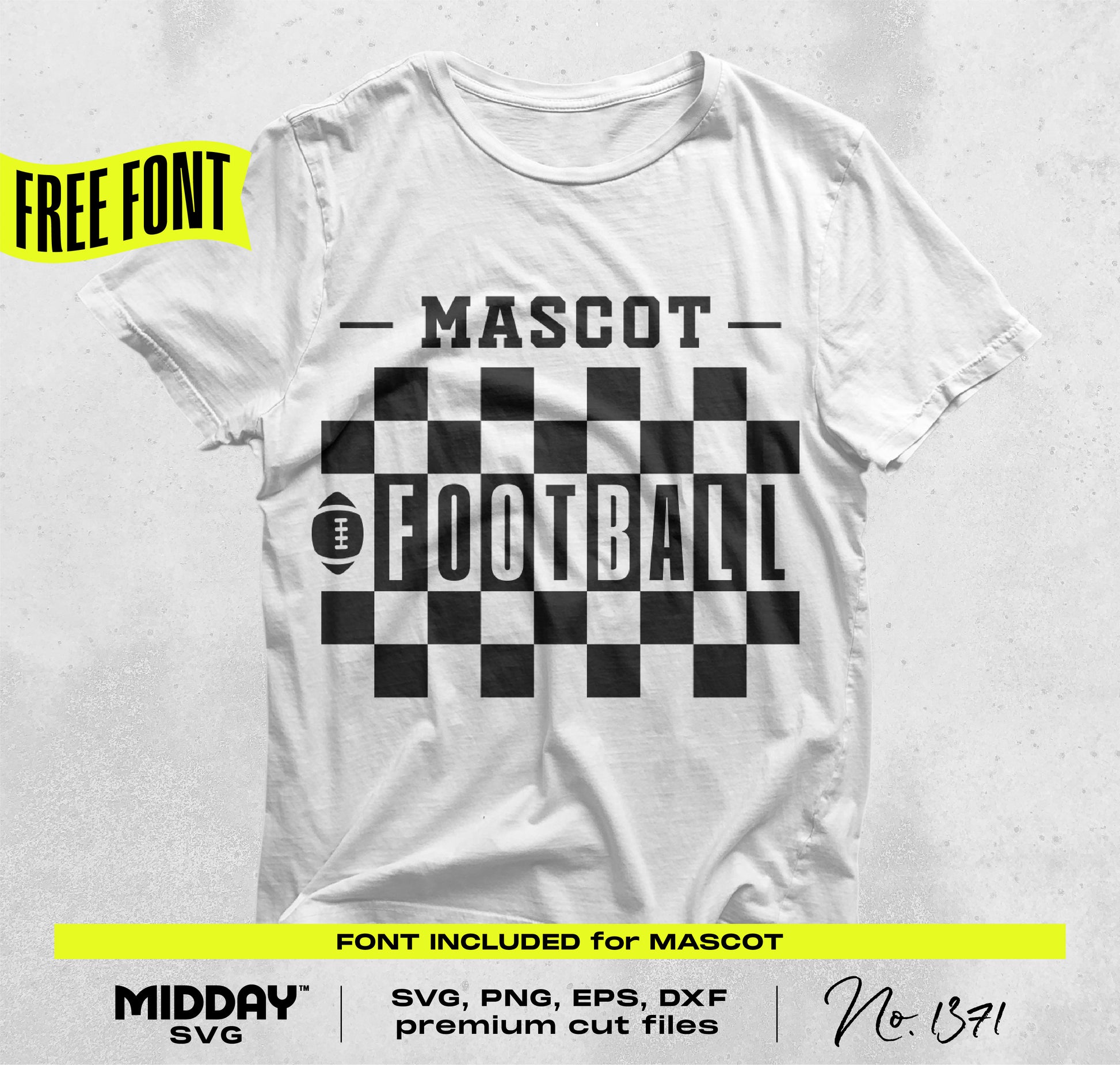 Football SVG PNG bundle V7 t-shirt with mascot design, perfect for team spirit apparel. Includes free font. Download crafting files.