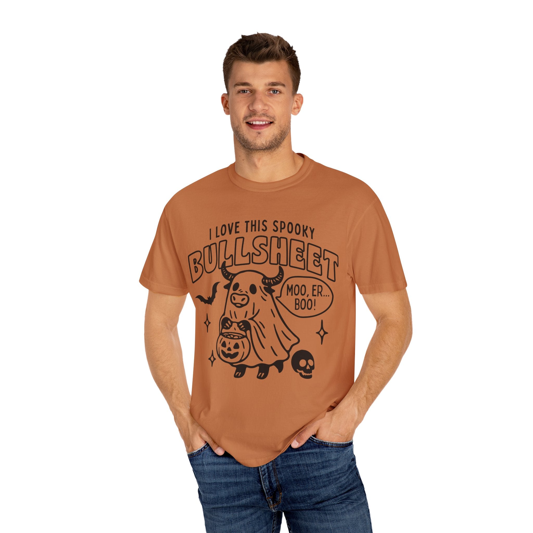 Funny Halloween Bull in Sheet Unisex T-shirt, Halloween Costume Tee, Spooky Bullshirt, Ghost Costume Shirt, Halloween Party Apparel