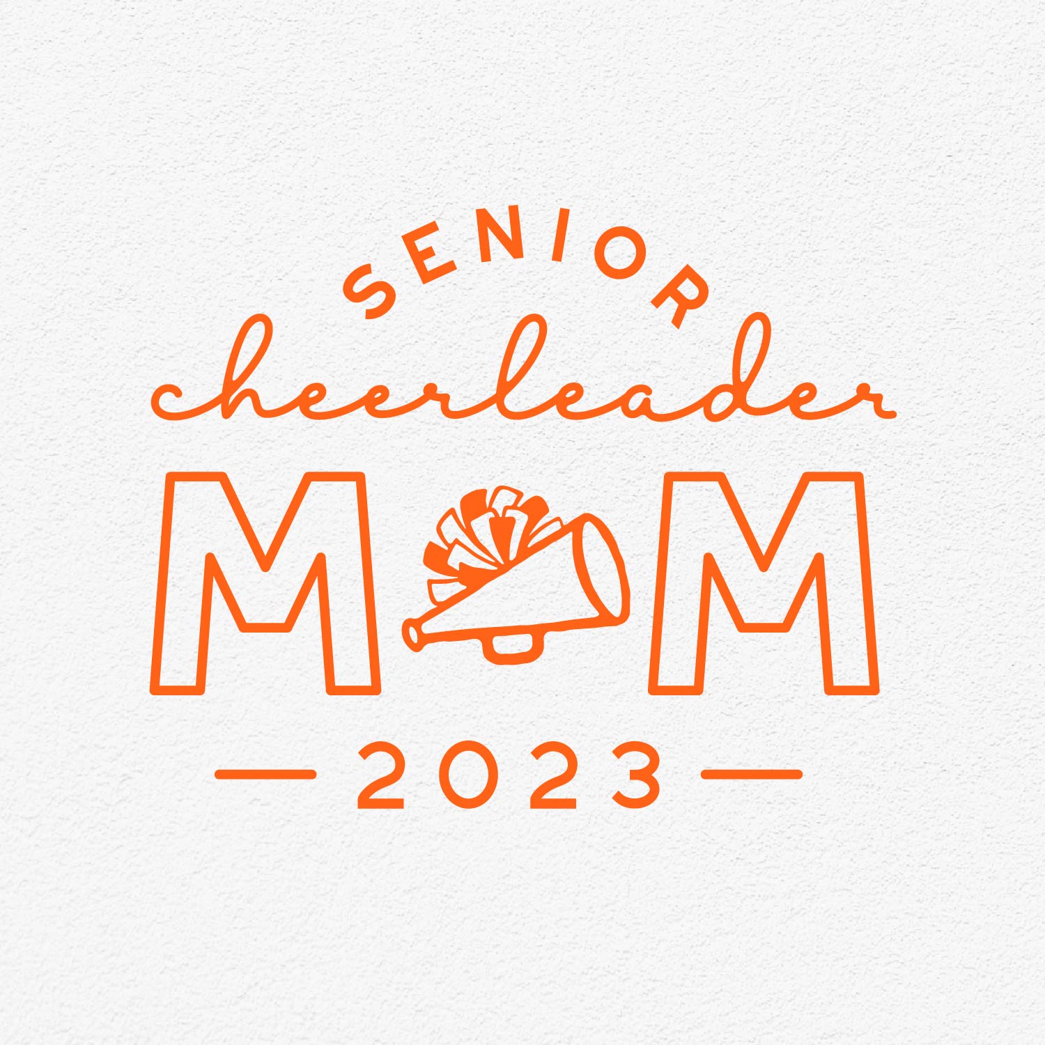 "Senior Cheerleader Mom 2023 design with megaphone and bow, ideal for Cricut and Silhouette projects, available in SVG, PNG, EPS formats."
