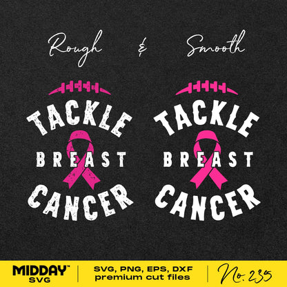 Tackle Breast Cancer SVG design with football and pink ribbon for crafting, available in SVG, PNG, DXF, EPS formats.