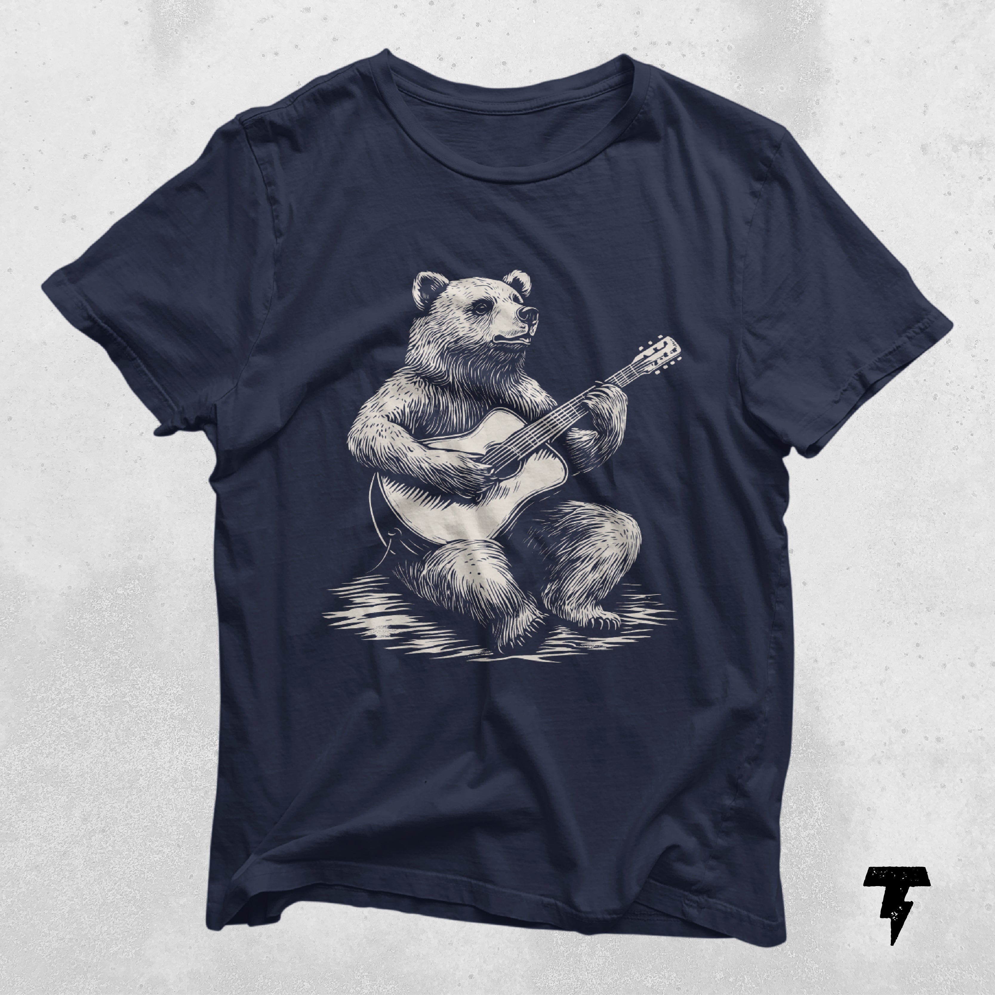 a t - shirt with a bear playing a guitar