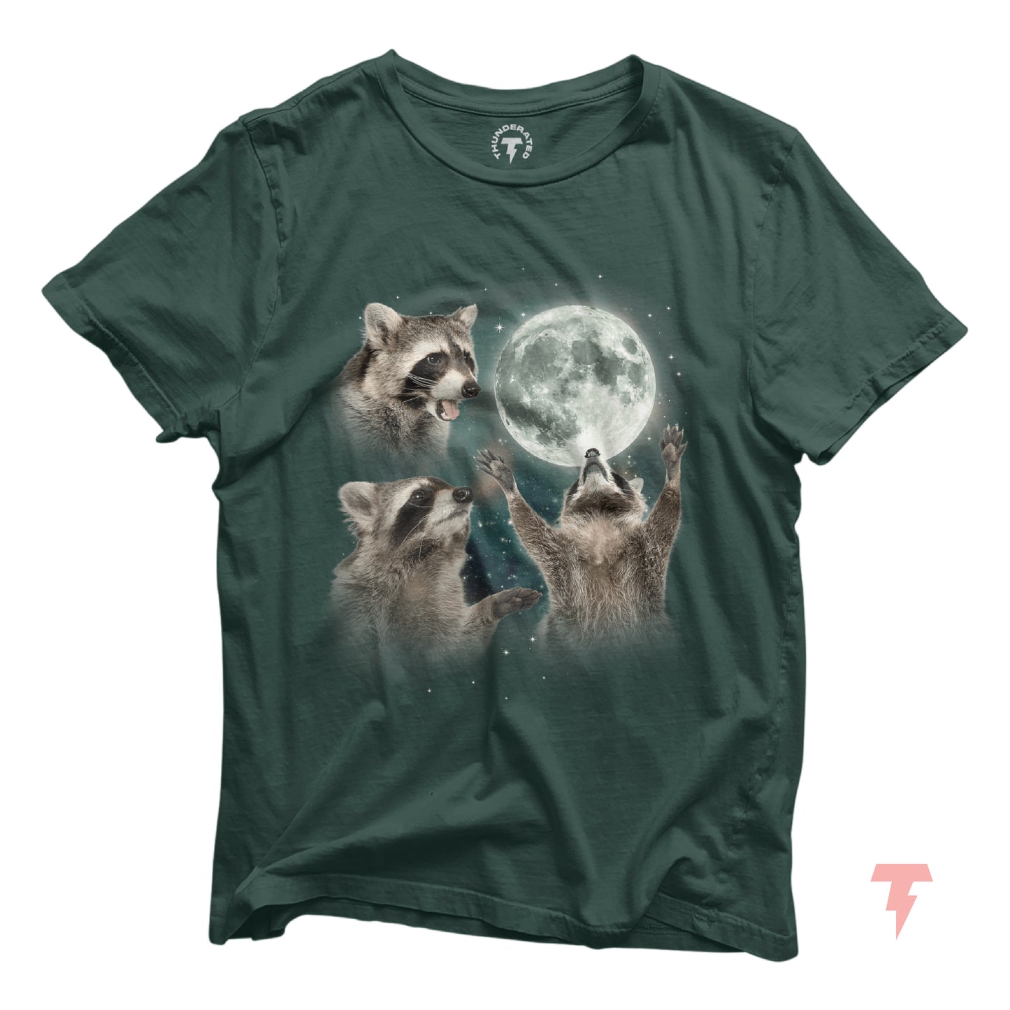 Raccoons Howling at the Moon Shirt, unisex tee made from soft Airlume cotton, featuring a unique raccoon and moon print, perfect for any occasion.