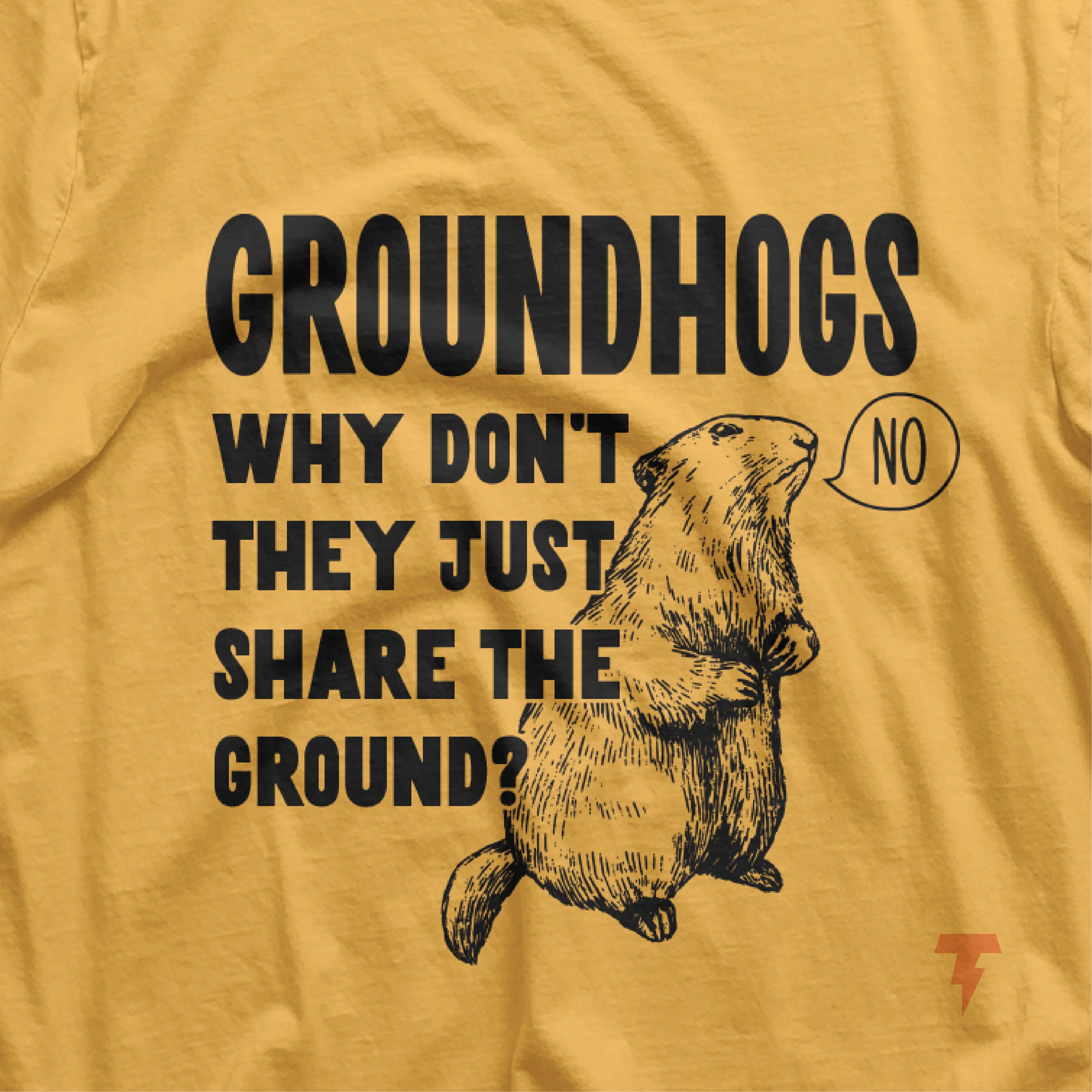 a yellow shirt with a picture of a groundhog saying groundhogs why don