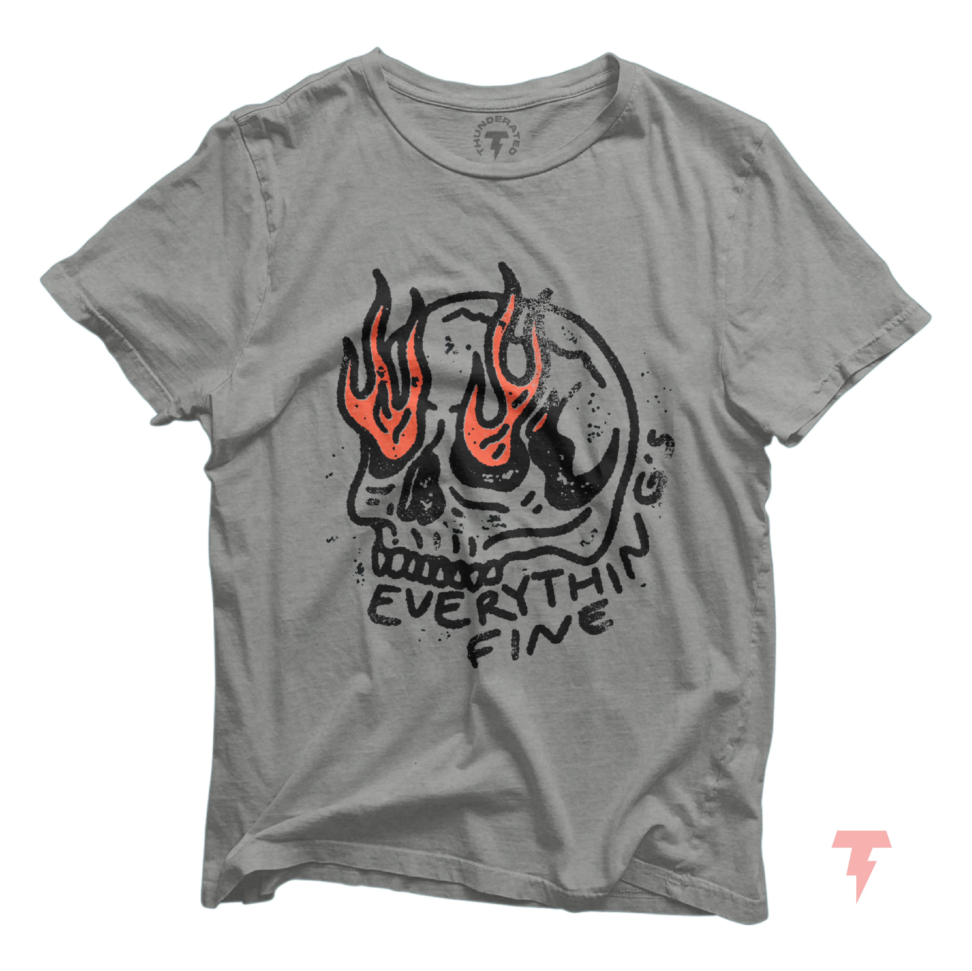 a t - shirt with a skull and flames on it