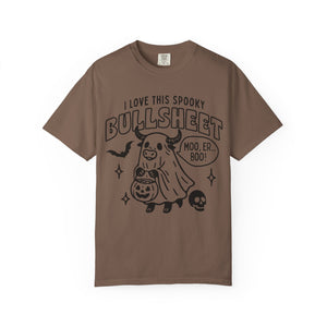 Funny Halloween Bull in Sheet Unisex T-shirt, Halloween Costume Tee, Spooky Bullshirt, Ghost Costume Shirt, Halloween Party Apparel