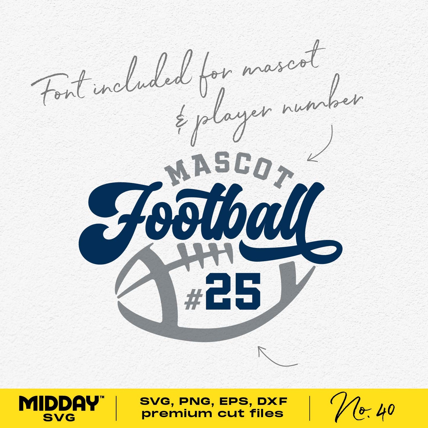 Football team template with customizable mascot and player number font in SVG, PNG, DXF, and EPS formats by Midday SVG.