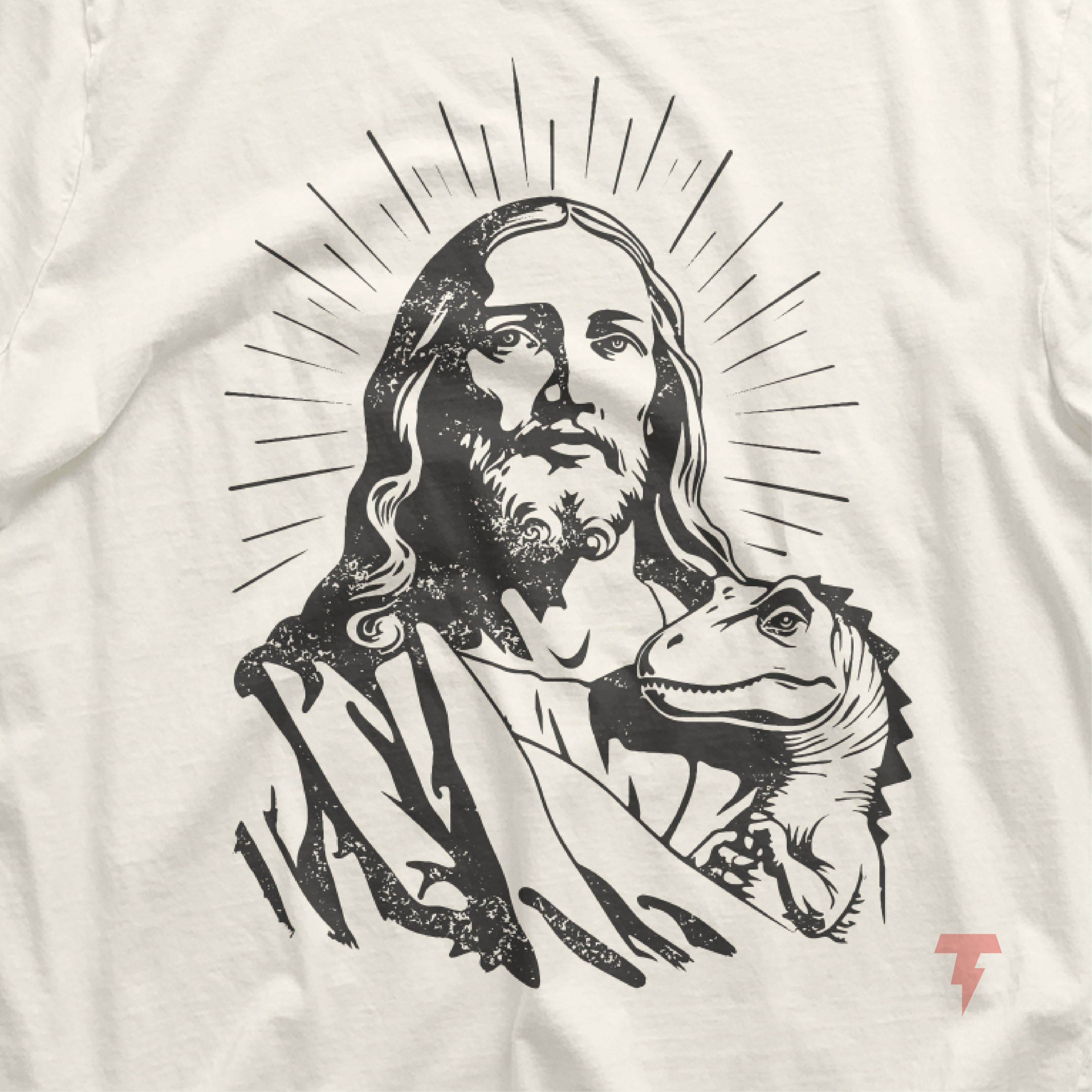 a t - shirt with a picture of jesus holding a horse