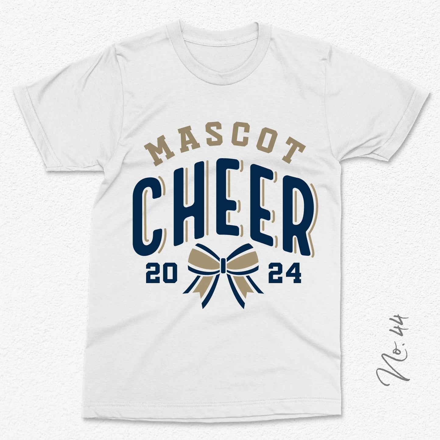 Customizable cheer team t-shirt with bow and year 2024 design, perfect for showcasing team spirit.