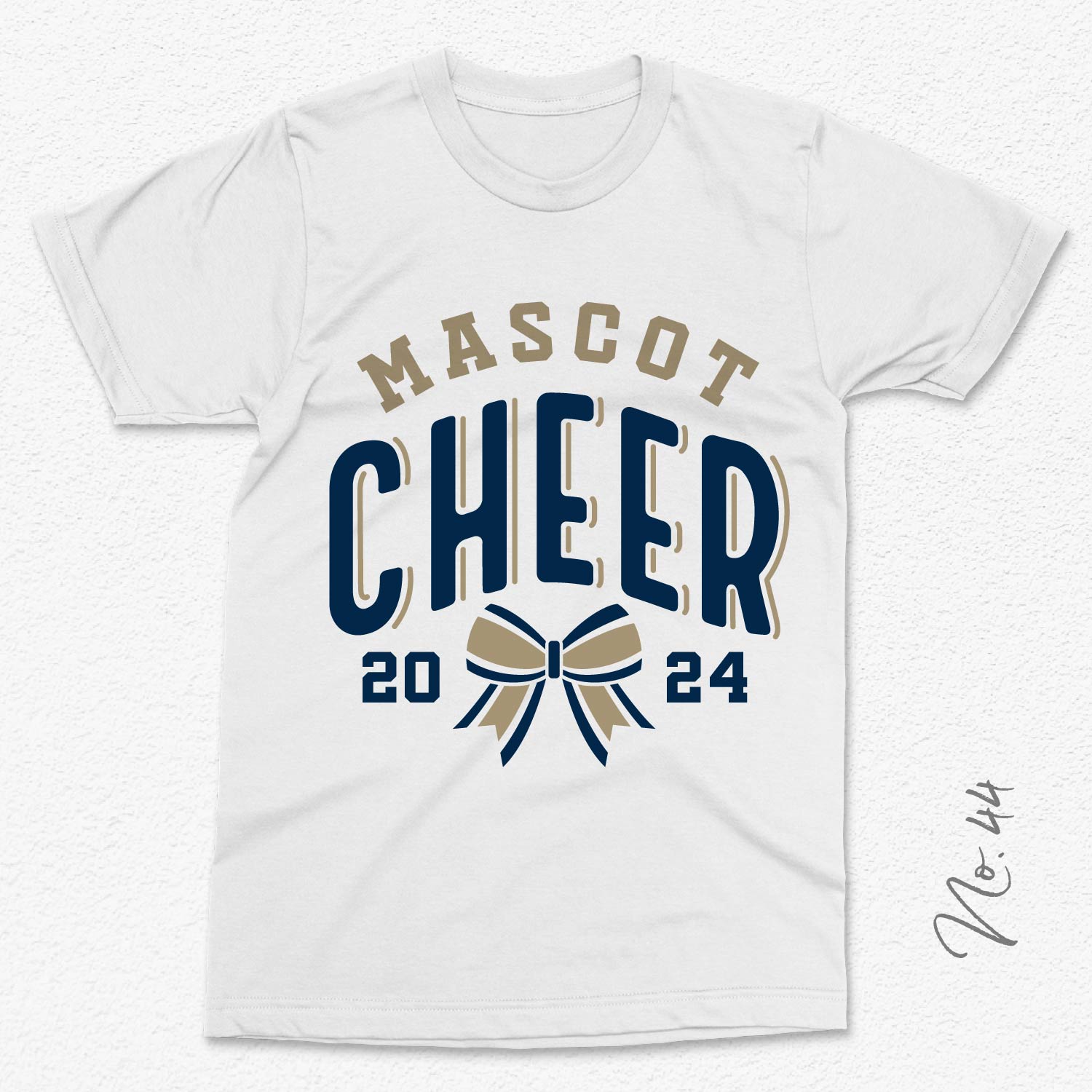 Customizable cheer team t-shirt with bow and year 2024 design, perfect for showcasing team spirit.