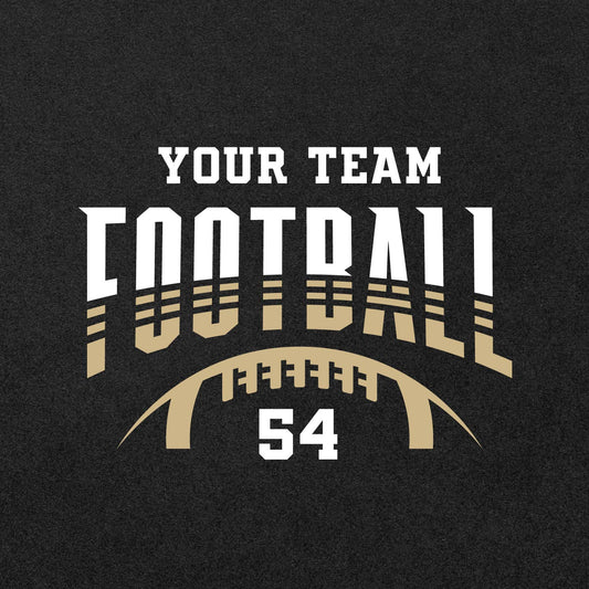 Customizable football team template design featuring "Your Team" text with a football graphic, ideal for jerseys and merchandise.