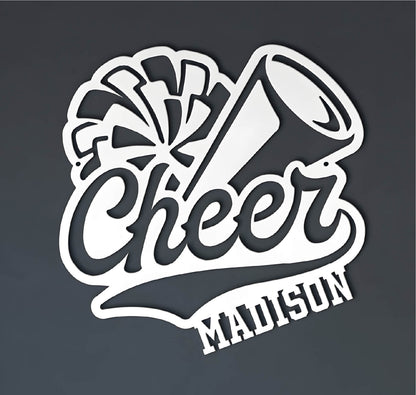 Customizable Name Cheer Sign With Pom Pom and Megaphone