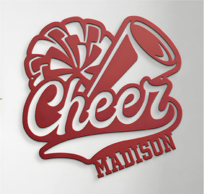 Customizable Name Cheer Sign With Pom Pom and Megaphone