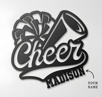 Customizable Name Cheer Sign With Pom Pom and Megaphone