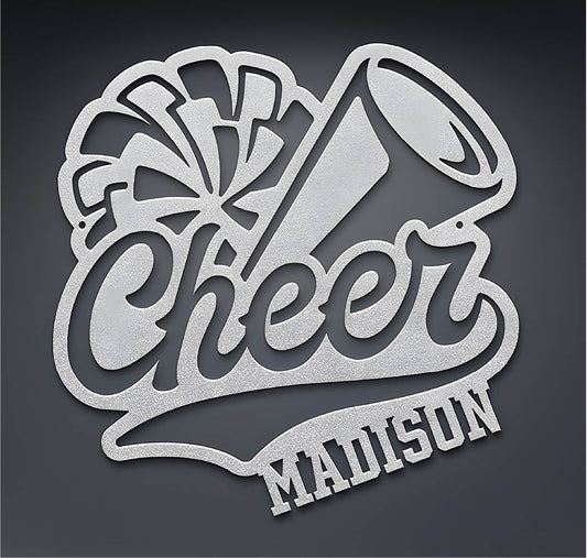 Customizable Name Cheer Sign With Pom Pom and Megaphone