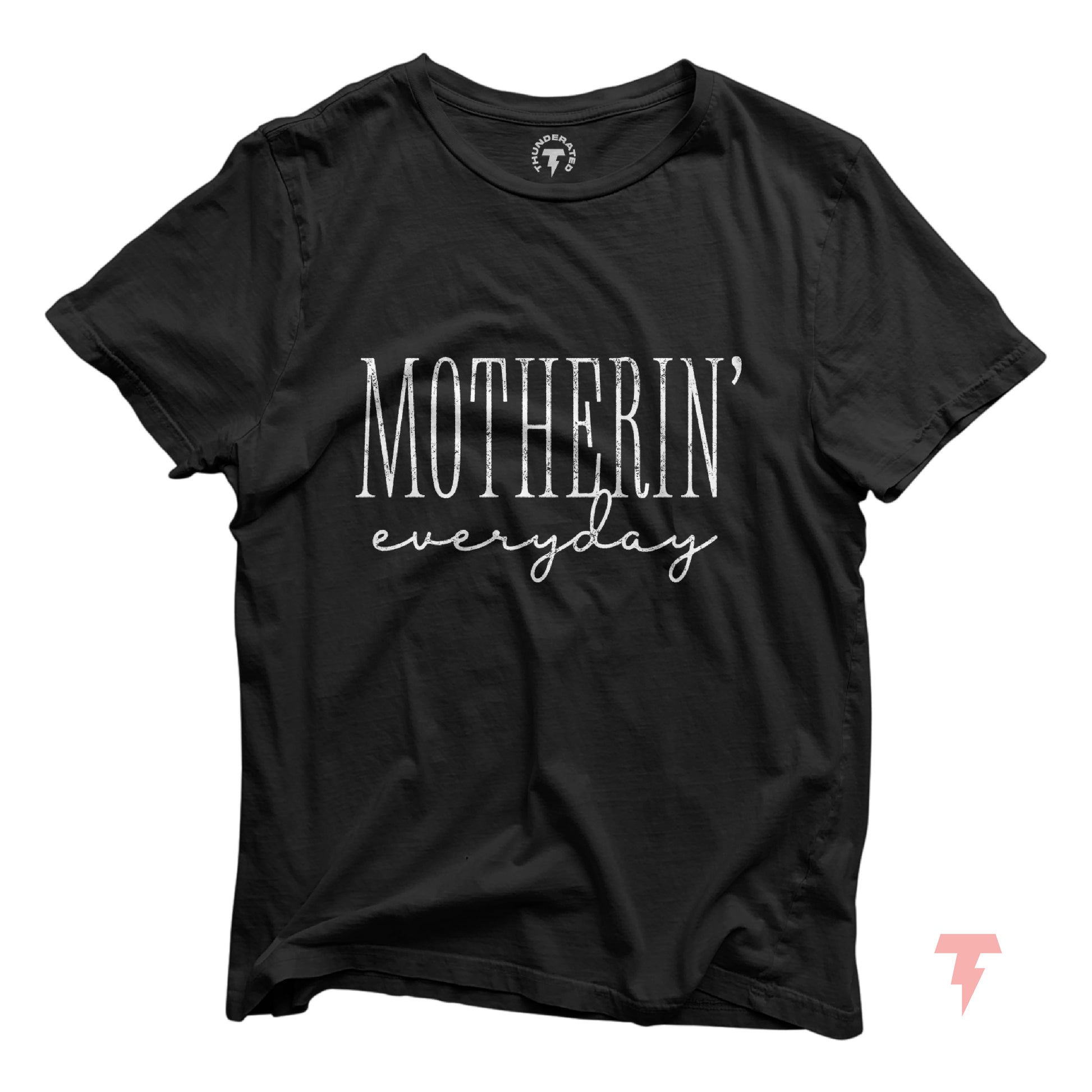 Black funny mom shirt with 'Motherin' everyday' text, ideal for casual wear and baby shower gifts.