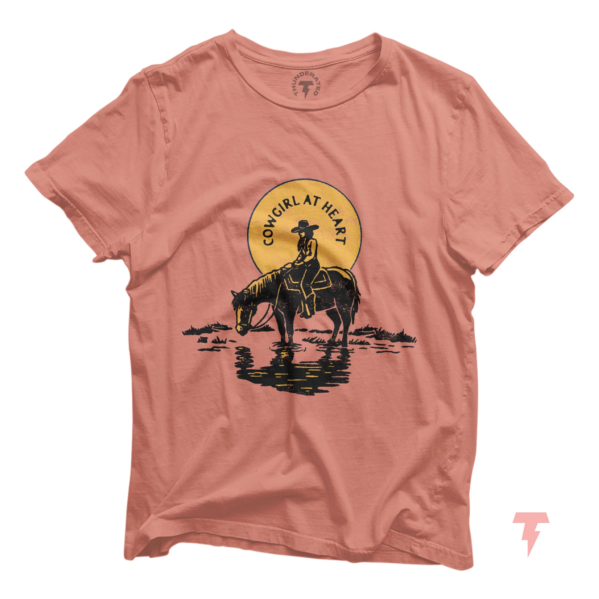 Cowgirl at Heart equestrian shirt featuring a horseback rider and horse, perfect for country, boho, or southwestern style lovers.