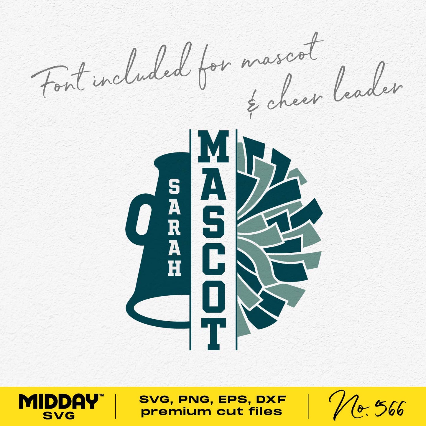 Cheer Team Megaphone and Pom-Pom SVG Design with Customizable Font, includes SVG, PNG, DXF, EPS formats #566.