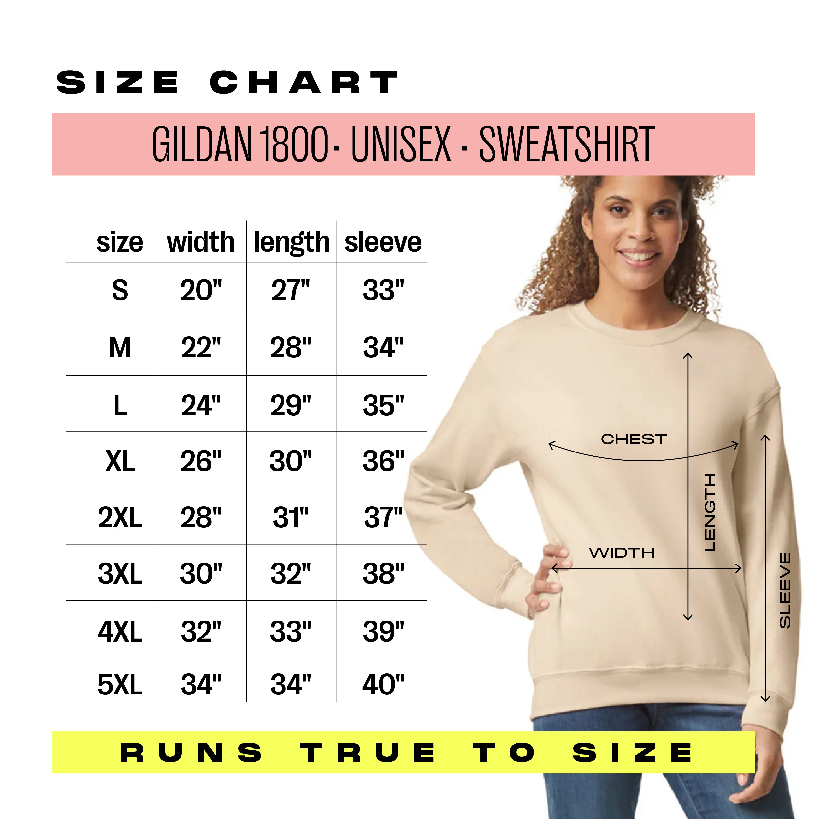 a women's size chart for a sweatshirt