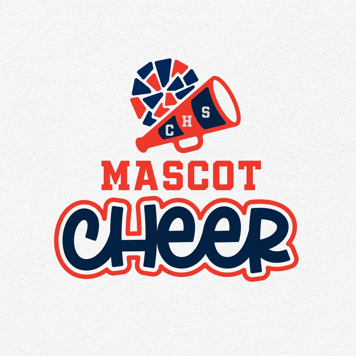 Customizable Mascot Cheer design with megaphone and team spirit elements in red and blue.
