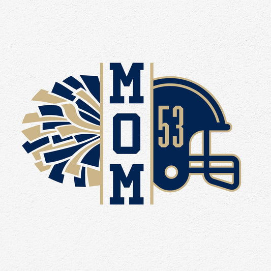 Customizable SVG design for football and cheer moms with helmet and pom-pom graphics, perfect for personalized gifts and apparel.
