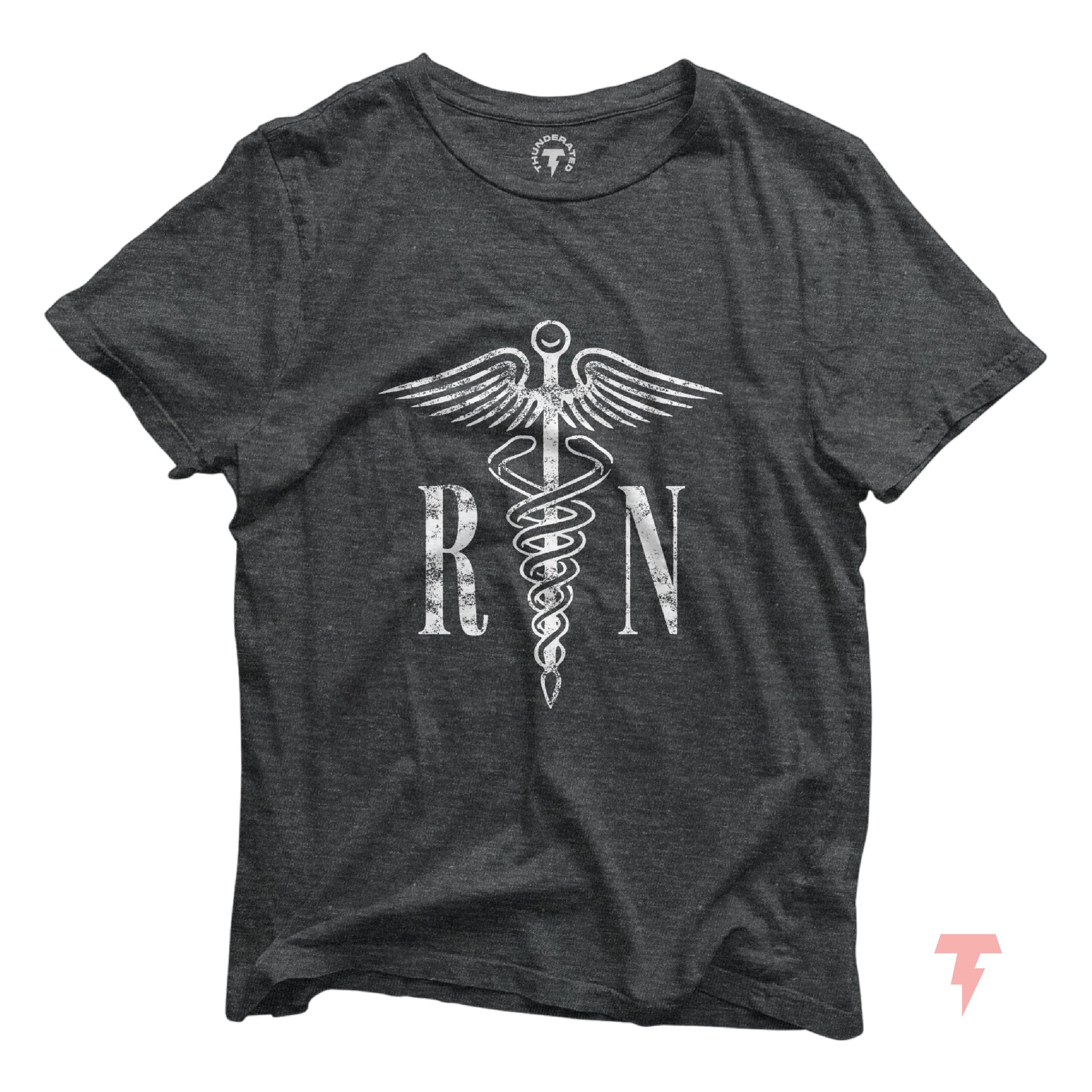 RN Caduceus T-shirt for Registered Nurses, lightweight cotton, ideal for graduation gifts.