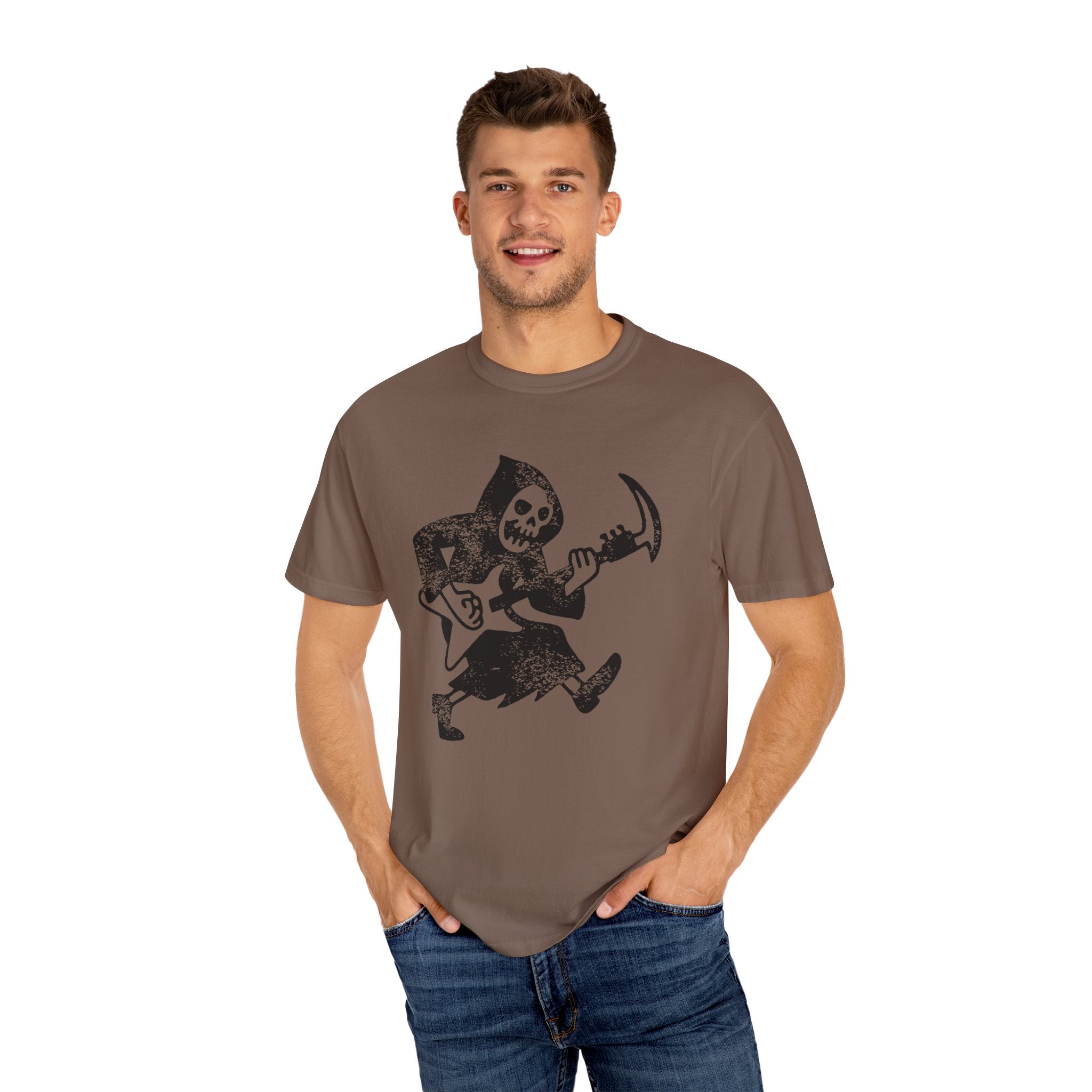 Grim Reaper Guitar Tee, Funny Halloween Unisex Shirt, Rocker T-shirt, Halloween Graphic Tee, Music Lover Gift, Halloween Costume Shirt