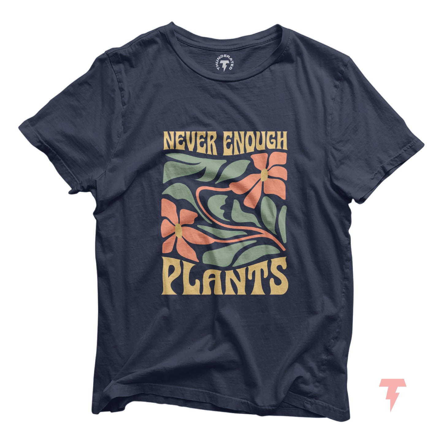 "Never Enough Plants" black t-shirt with floral design, ideal for plant lovers and gardening enthusiasts.