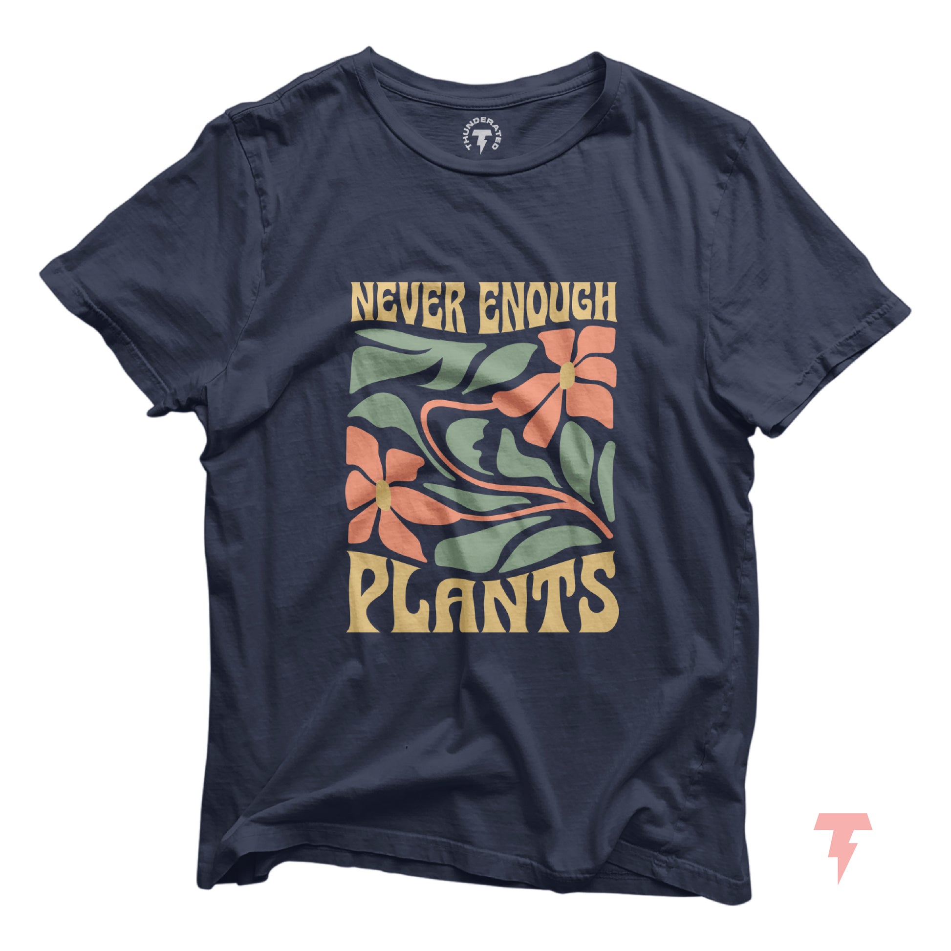 "Never Enough Plants" black t-shirt with floral design, ideal for plant lovers and gardening enthusiasts.