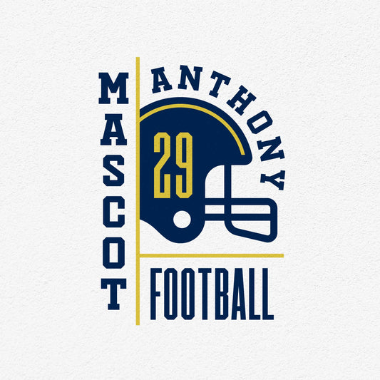 Football team logo design featuring a helmet with the number 29, surrounded by text reading 'Mascot Anthony Football'. Perfect for team crafts.