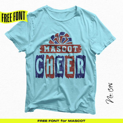 Light blue t-shirt featuring a Mascot Cheer design, part of the Cheer Bundle v5. Ideal for creating custom team spirit gear. Free font included.