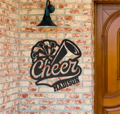 Customizable Name Cheer Sign With Pom Pom and Megaphone