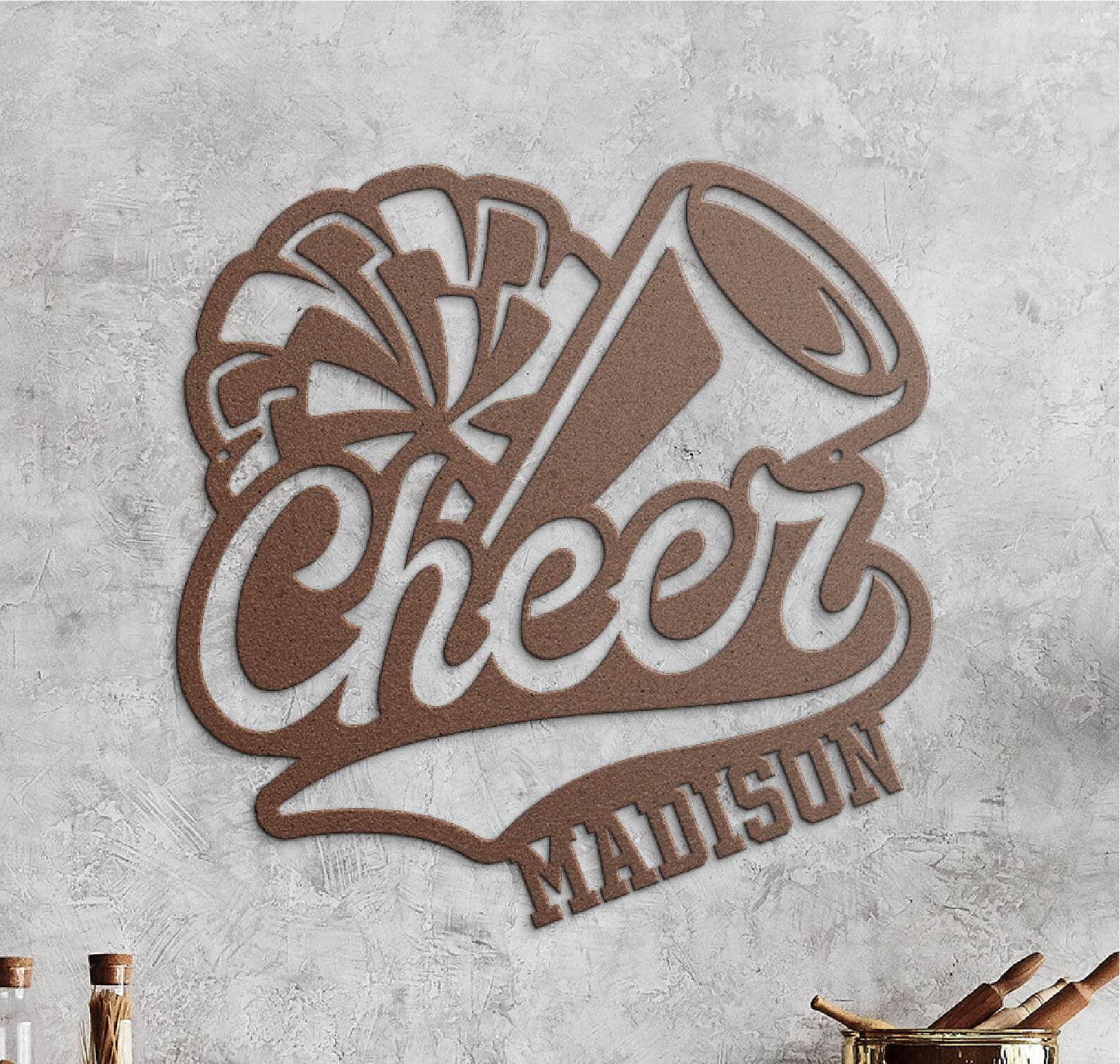 Customizable Name Cheer Sign With Pom Pom and Megaphone