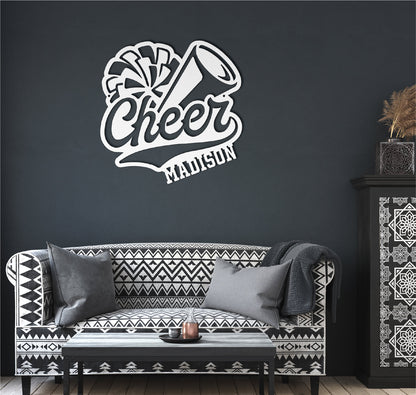 Customizable Name Cheer Sign With Pom Pom and Megaphone