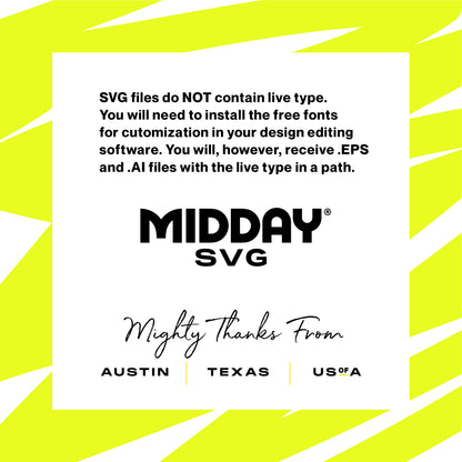 Midday SVG file description with customization instructions and thanks from Austin, Texas.