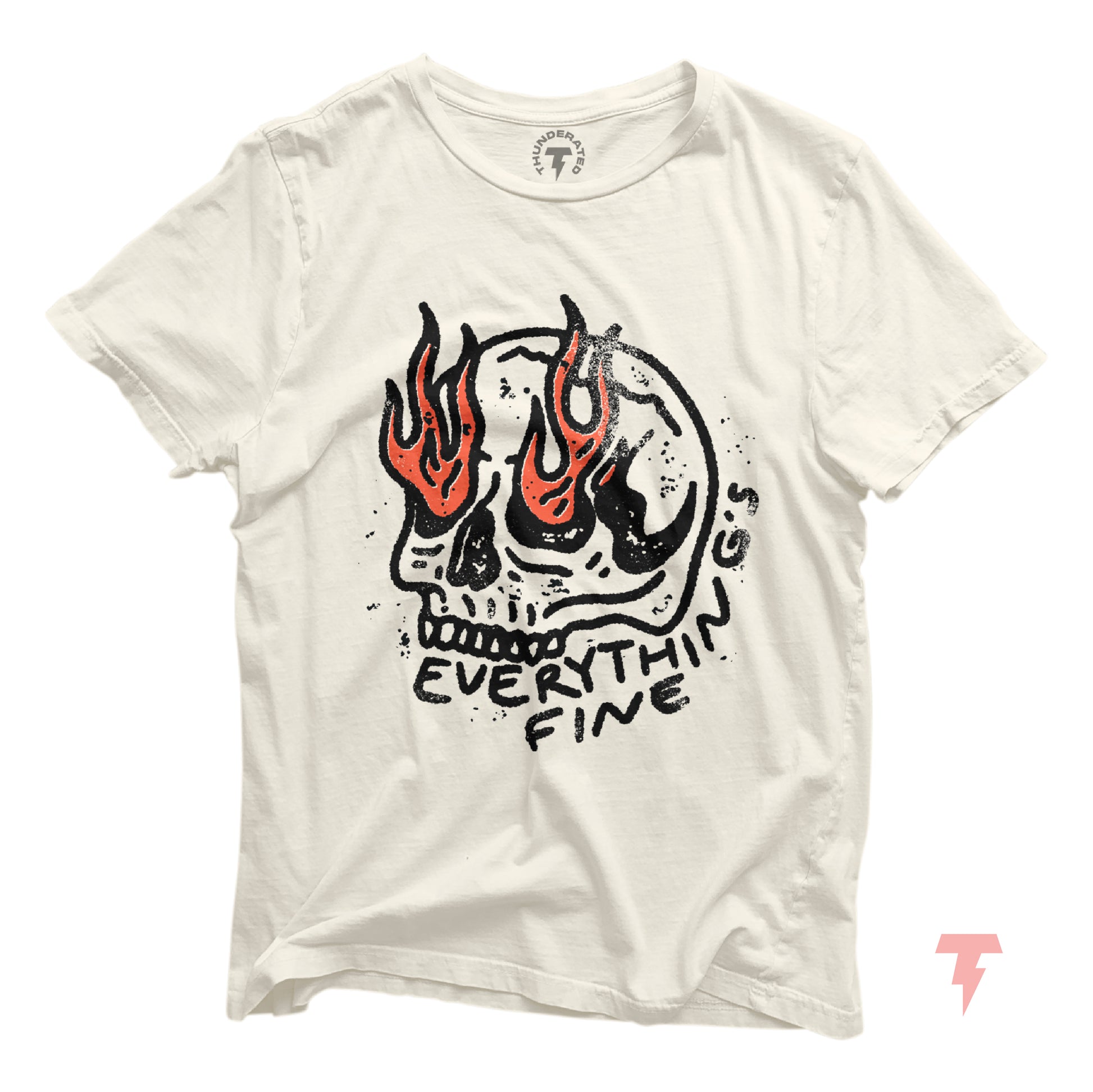 "Everything is Fine" boho shirt with flaming skull design, soft cotton tee, Gothic and sarcastic style by Bella+Canvas.